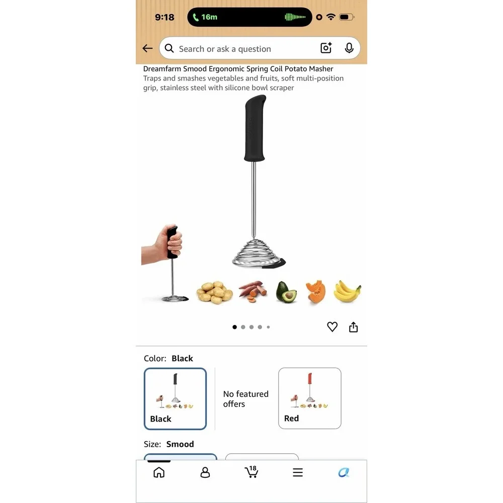 Dreamfarm one-Handed Stainless-Steel Veggie & Potato Masher w/ Soft Grip scraper